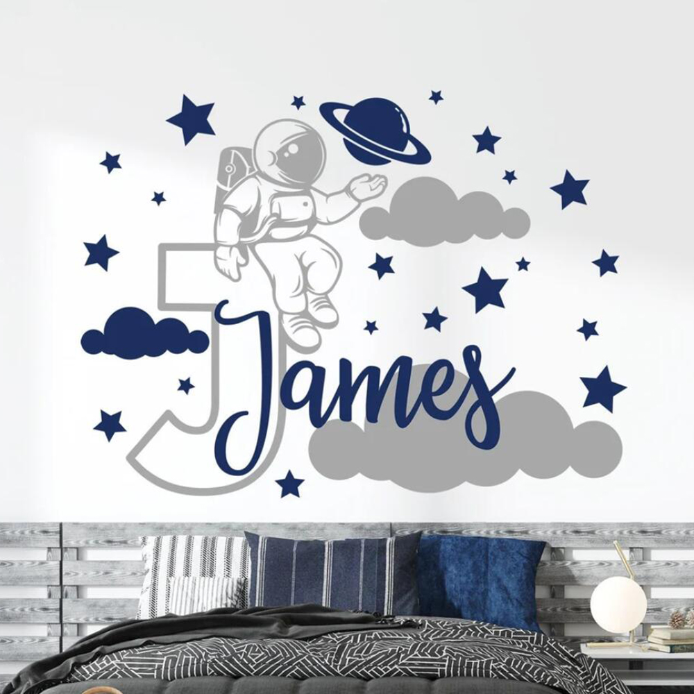Baby Nursery Boy - Custom Name Cartoon Space Astronaut Star