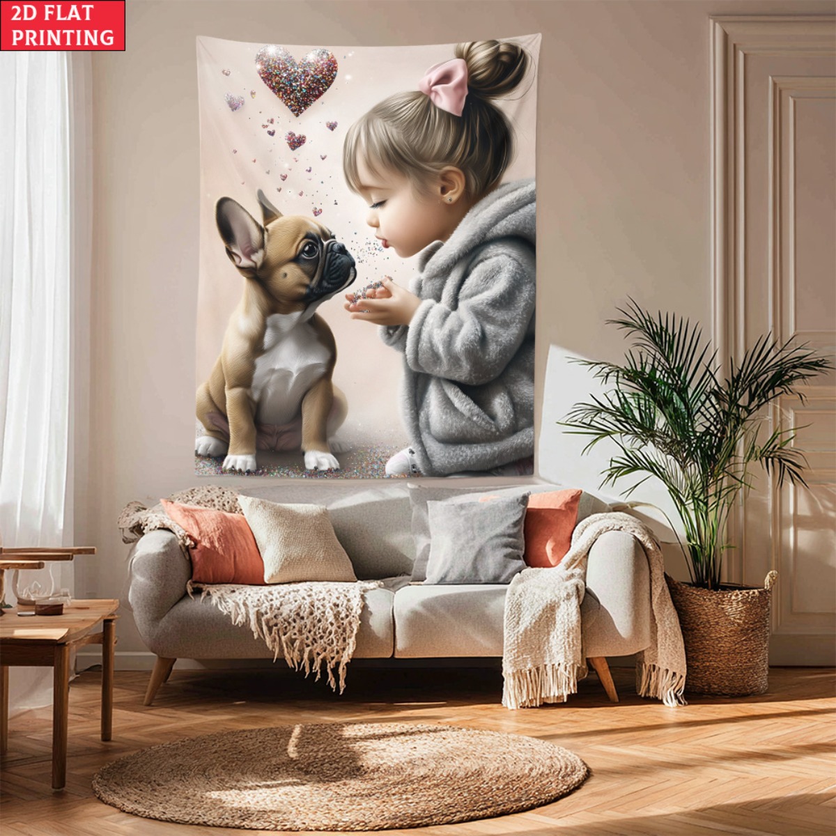 Girl with french bulldog puppy - огляд і ціна Baby Nursery Decor Girl