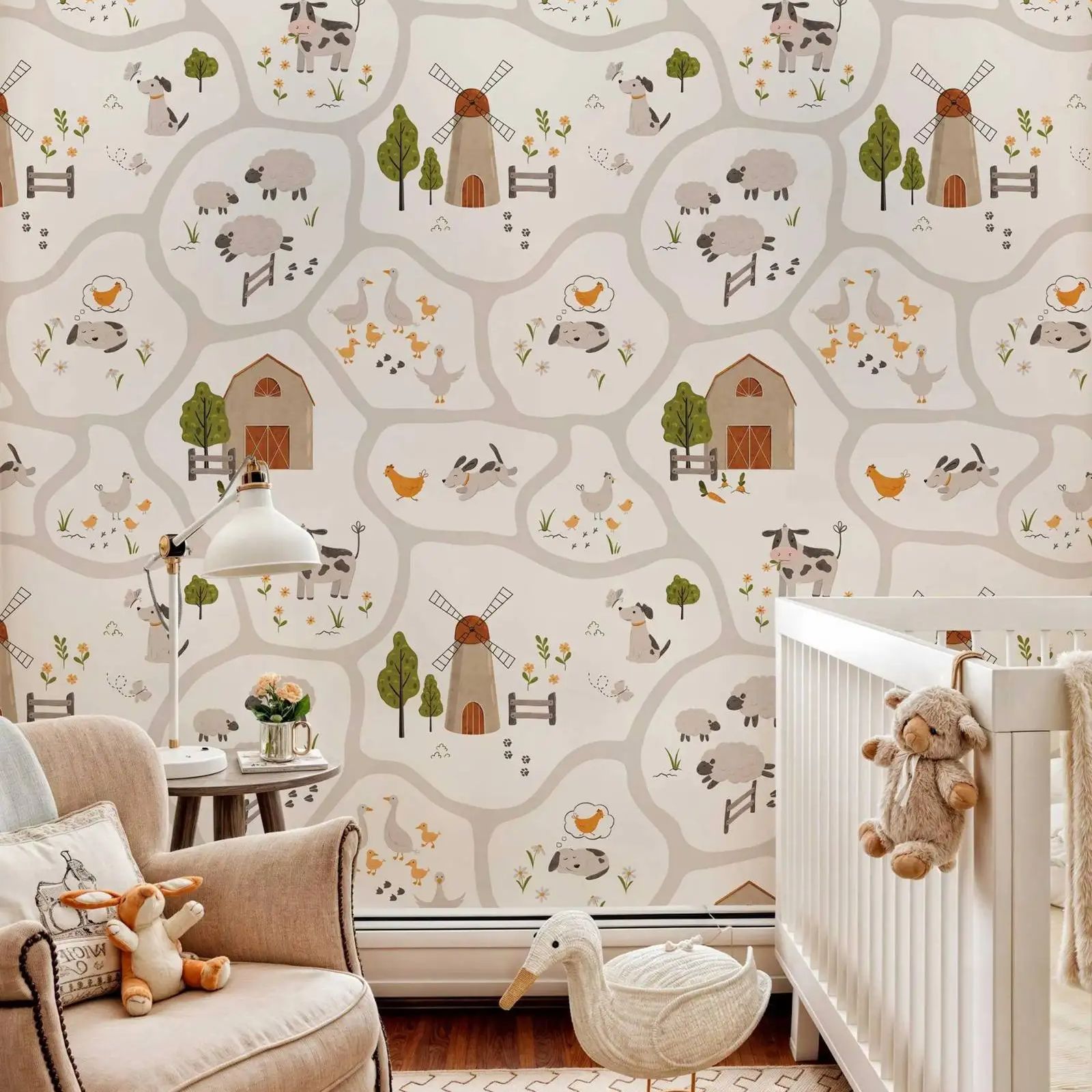 Cute Farm Animals Kids Wallpap - огляд і ціна Baby Nursery Peel And Stick Wallpaper