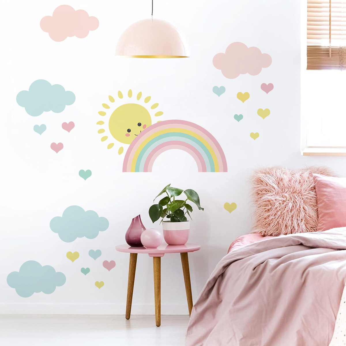 Cartoon Sun Rainbow Clouds Wal - огляд і ціна Baby Nursery Decor Girl