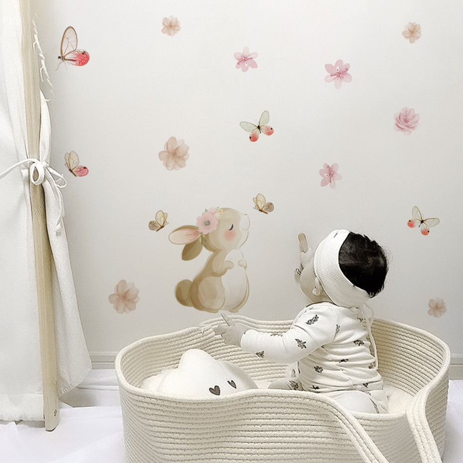 Cartoon Rabbit Flowers Butterf - огляд і ціна Baby Nursery Decor Girl