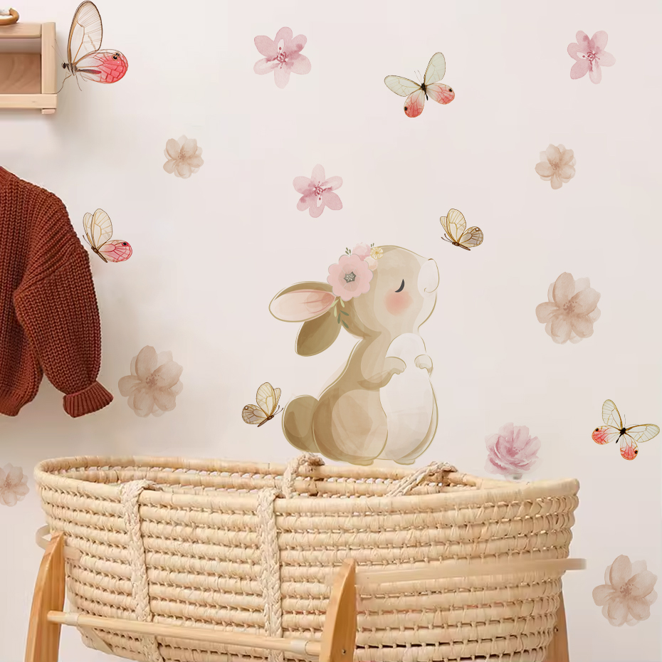 Cartoon Rabbit Flowers Butterf - огляд і ціна Baby Nursery Decor Girl